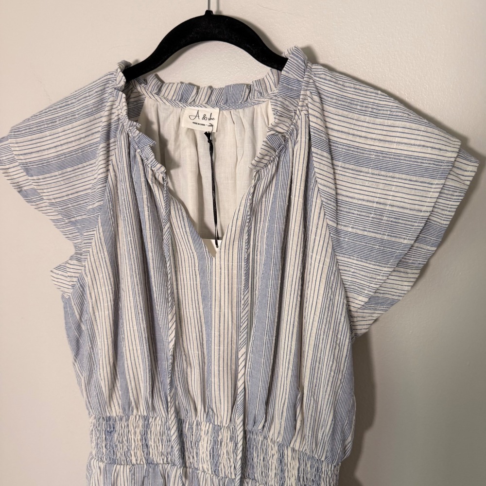 Coastal Cottagecore Cotton Tiered Dress LG NEW Smocked Waist Tiered Lined Summer - Picture 6 of 16